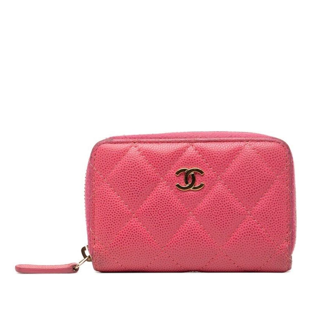 Chanel Caviar CC Logo Matelasse Coin Case Pink